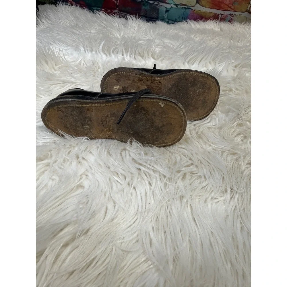 Vintage Black Leather Toddler Lace Up Oxford Shoes Classic Round Toe Flat Sole